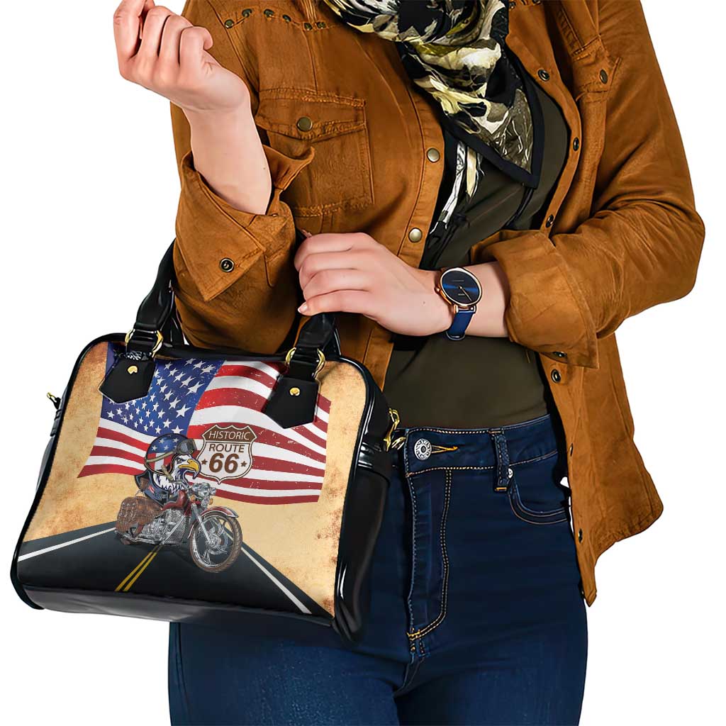 Route 66 United States Shoulder Handbag Historic Highway USA Eagle With Motorcycle - Wonder Print Shop
