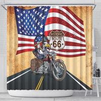 Route 66 United States Shower Curtain Historic Highway USA Eagle With Motorcycle - Wonder Print Shop