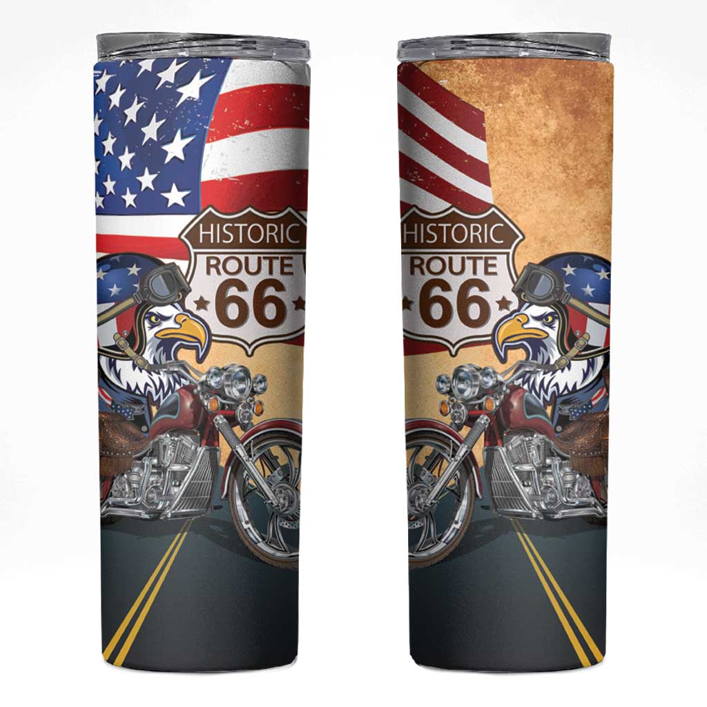 Route 66 United States Skinny Tumbler Historic Highway USA Eagle With Motorcycle - Wonder Print Shop