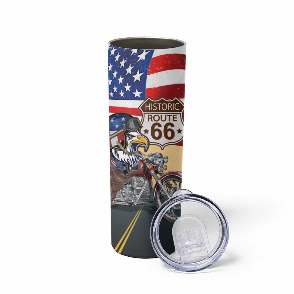 Route 66 United States Skinny Tumbler Historic Highway USA Eagle With Motorcycle - Wonder Print Shop