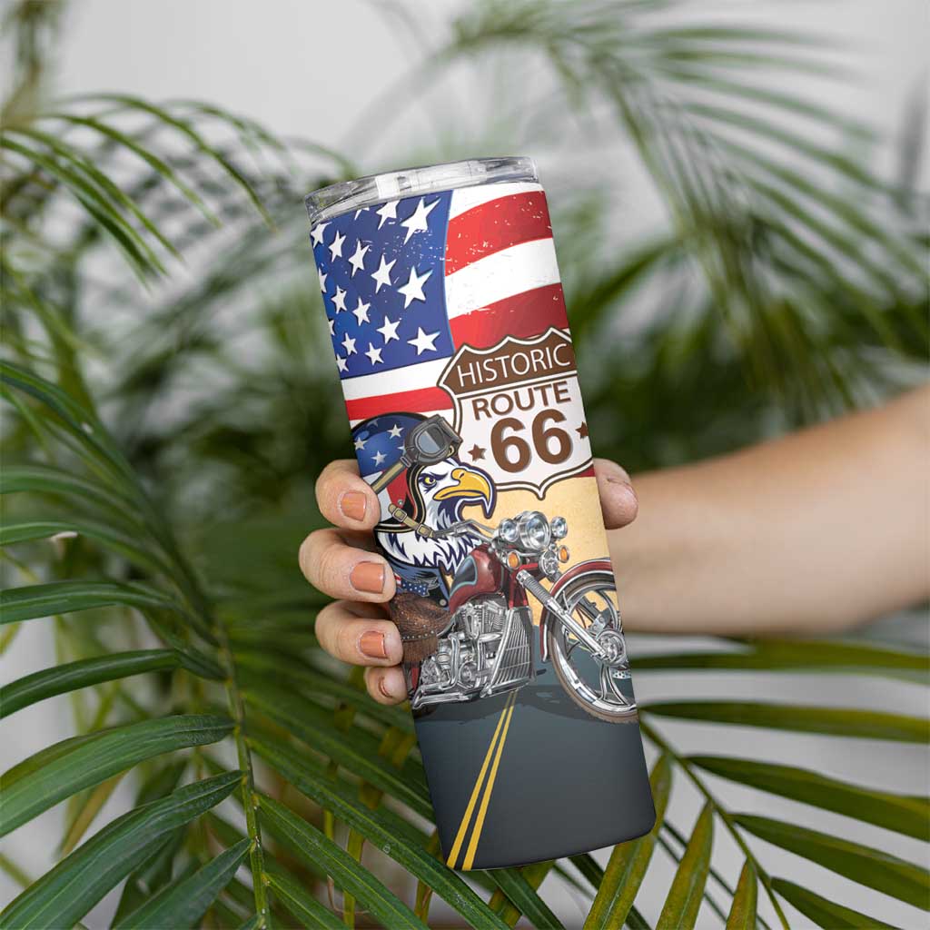 Route 66 United States Skinny Tumbler Historic Highway USA Eagle With Motorcycle - Wonder Print Shop