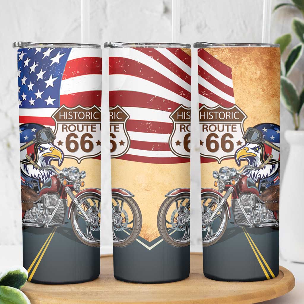 Route 66 United States Skinny Tumbler Historic Highway USA Eagle With Motorcycle - Wonder Print Shop