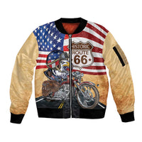 Route 66 United States Sleeve Zip Bomber Jacket Historic Highway USA Eagle With Motorcycle - Wonder Print Shop