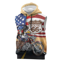 Route 66 United States Sleeveless Hoodie Historic Highway USA Eagle With Motorcycle - Wonder Print Shop