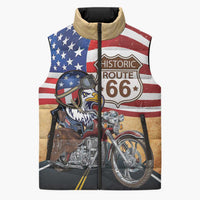 Route 66 United States Sleeveless Puffer Jacket Historic Highway USA Eagle With Motorcycle - Wonder Print Shop