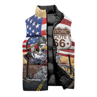 Route 66 United States Sleeveless Puffer Jacket Historic Highway USA Eagle With Motorcycle - Wonder Print Shop