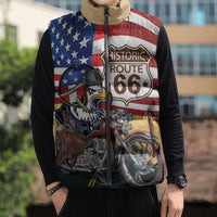 Route 66 United States Sleeveless Puffer Jacket Historic Highway USA Eagle With Motorcycle - Wonder Print Shop