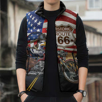 Route 66 United States Sleeveless Puffer Jacket Historic Highway USA Eagle With Motorcycle - Wonder Print Shop
