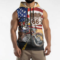 Route 66 United States Sleeveless Zip Hoodie Historic Highway USA Eagle With Motorcycle - Wonder Print Shop