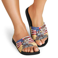 Route 66 United States Slide Sandals Historic Highway USA Eagle With Motorcycle - Wonder Print Shop