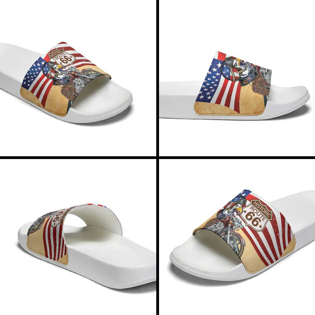 Route 66 United States Slide Sandals Historic Highway USA Eagle With Motorcycle - Wonder Print Shop