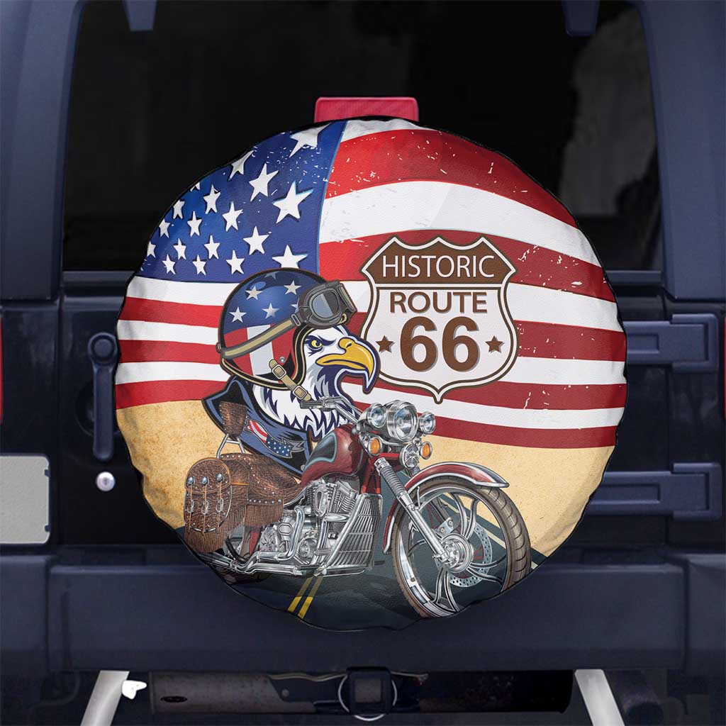 Route 66 United States Spare Tire Cover Historic Highway USA Eagle With Motorcycle - Wonder Print Shop