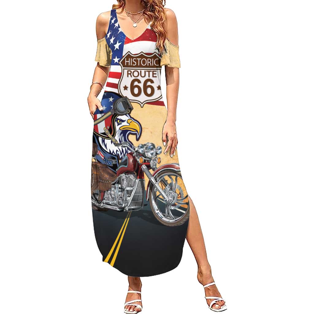 Route 66 United States Summer Maxi Dress Historic Highway USA Eagle With Motorcycle - Wonder Print Shop