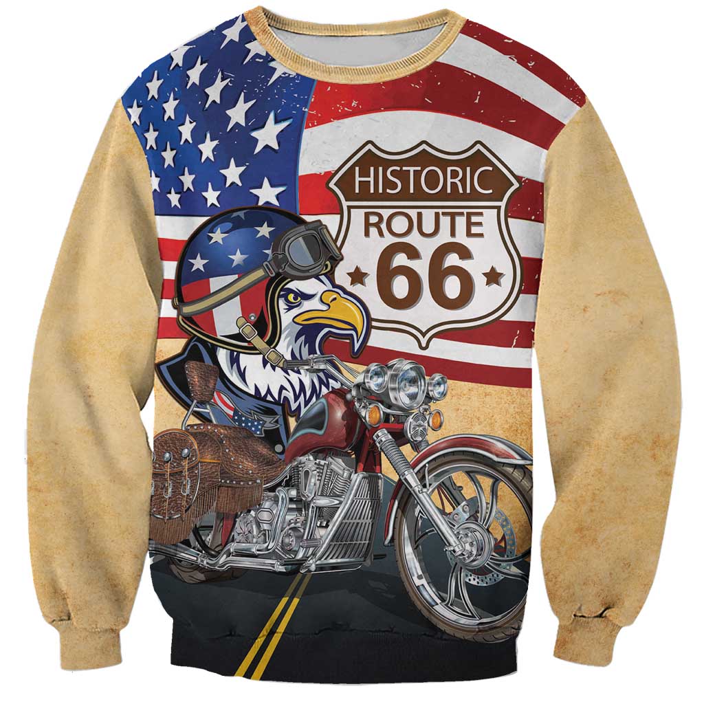 Route 66 United States Sweatshirt Historic Highway USA Eagle With Motorcycle - Wonder Print Shop