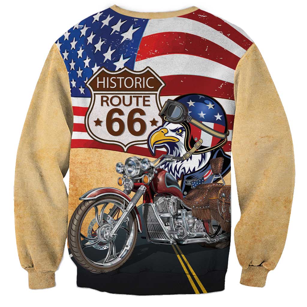 Route 66 United States Sweatshirt Historic Highway USA Eagle With Motorcycle - Wonder Print Shop