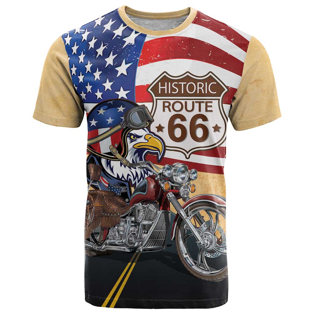 Route 66 United States T Shirt Historic Highway USA Eagle With Motorcycle - Wonder Print Shop
