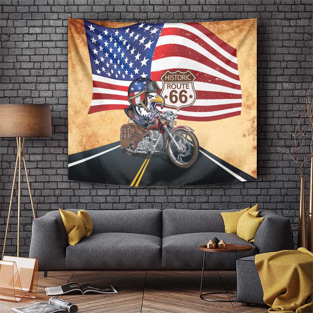 Route 66 United States Tapestry Historic Highway USA Eagle With Motorcycle - Wonder Print Shop