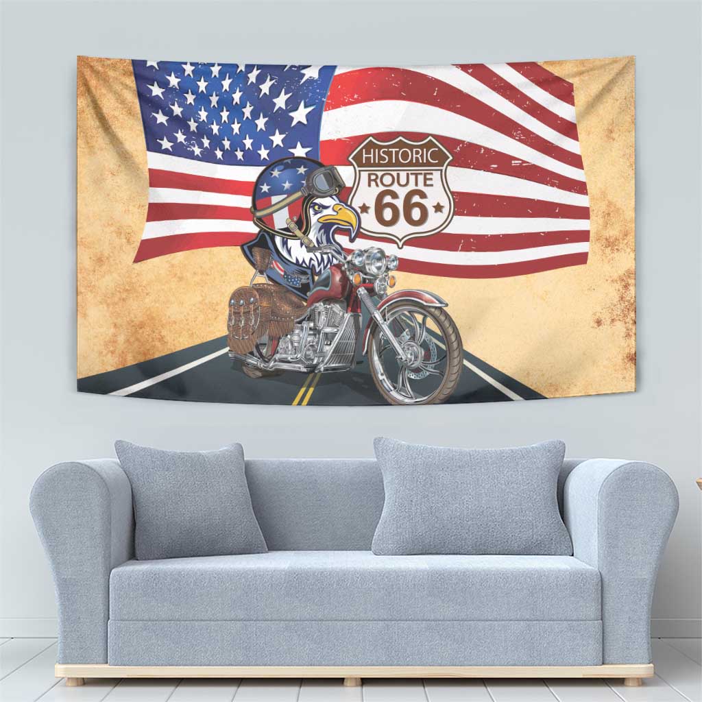 Route 66 United States Tapestry Historic Highway USA Eagle With Motorcycle - Wonder Print Shop