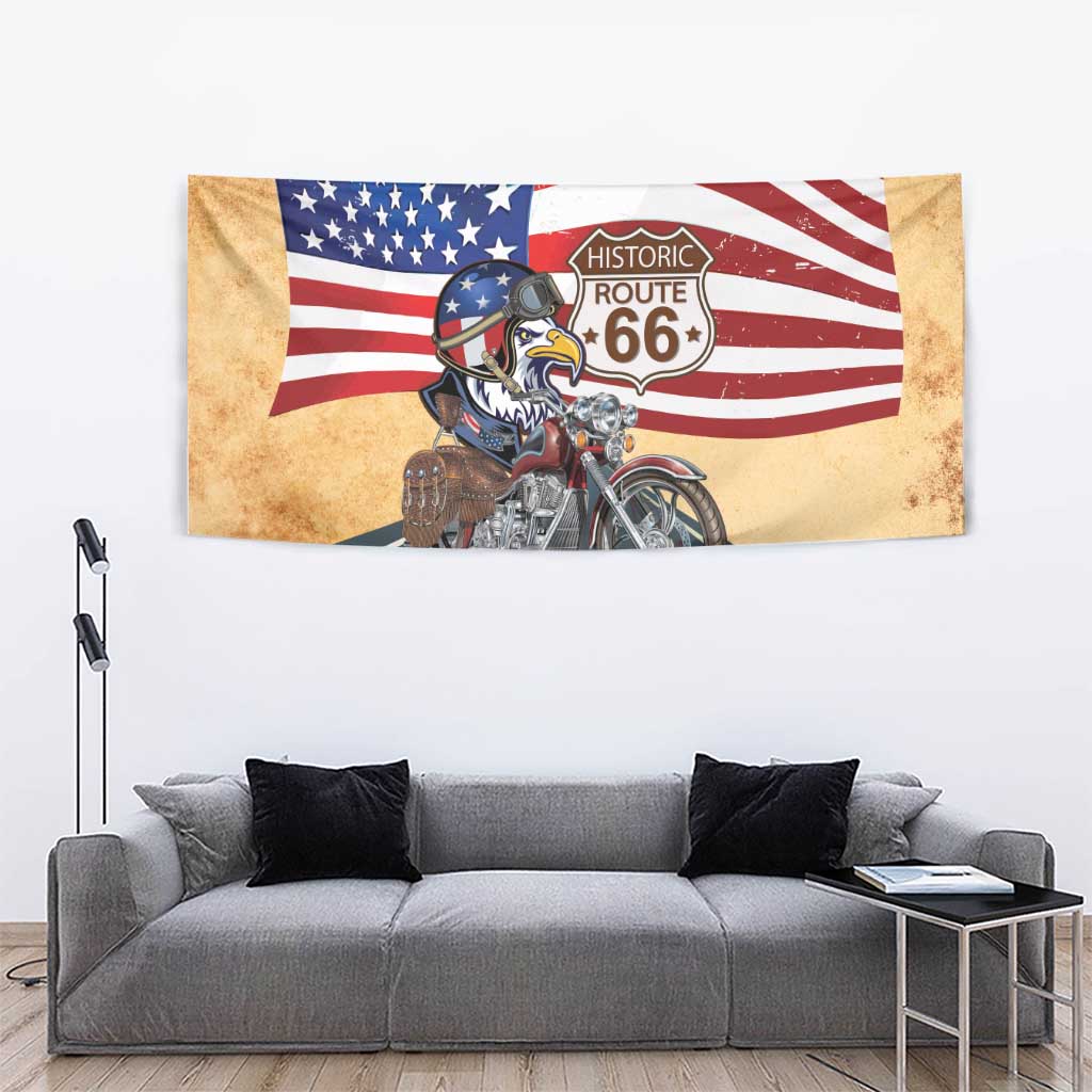 Route 66 United States Tapestry Historic Highway USA Eagle With Motorcycle - Wonder Print Shop
