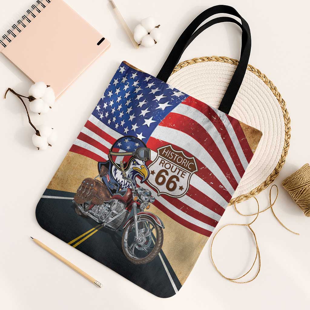 Route 66 United States Tote Bag Historic Highway USA Eagle With Motorcycle - Wonder Print Shop