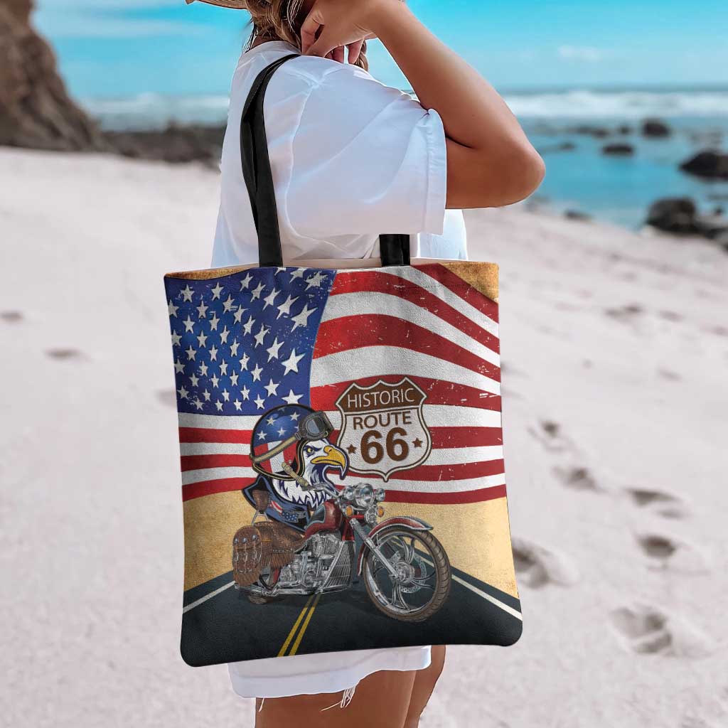 Route 66 United States Tote Bag Historic Highway USA Eagle With Motorcycle - Wonder Print Shop