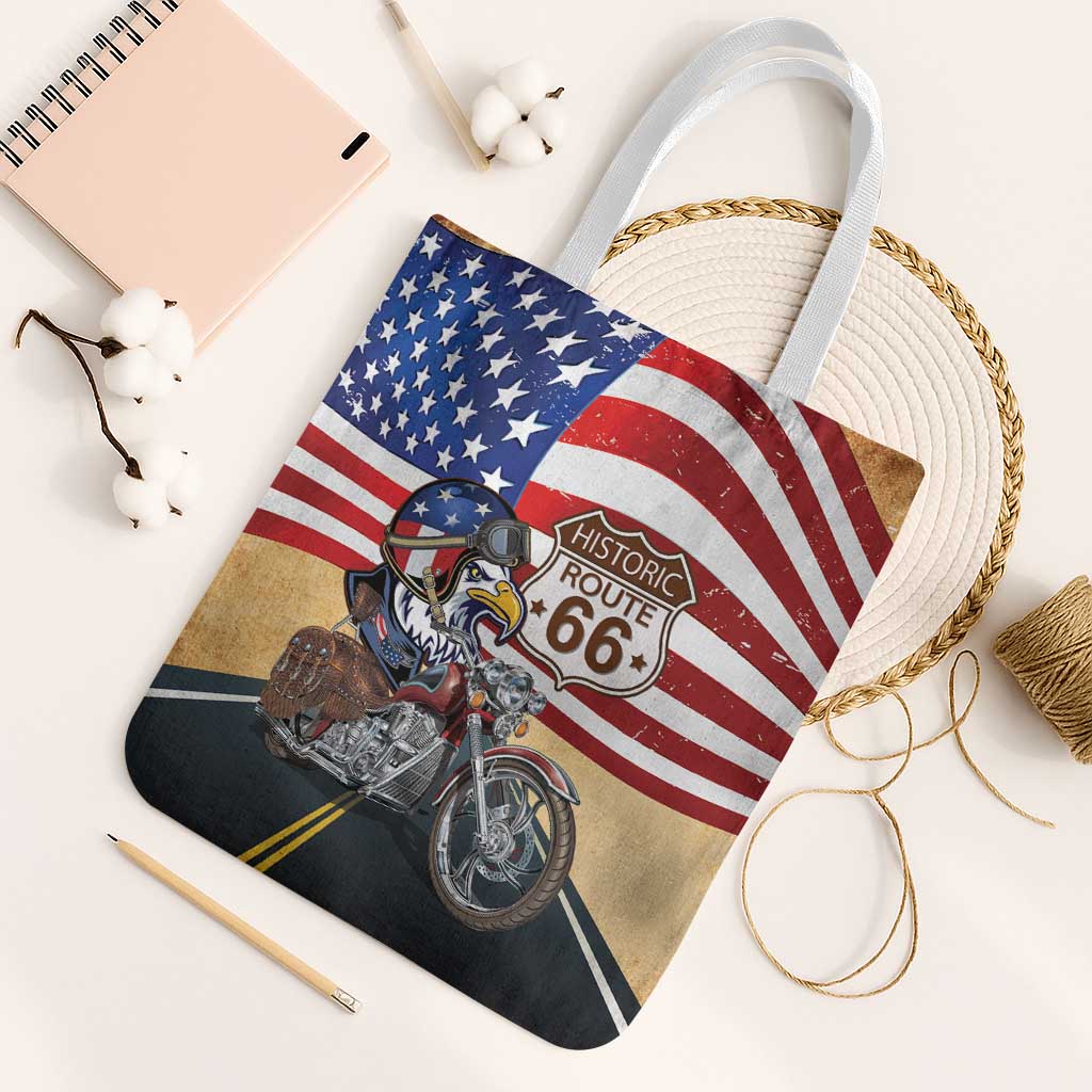 Route 66 United States Tote Bag Historic Highway USA Eagle With Motorcycle - Wonder Print Shop