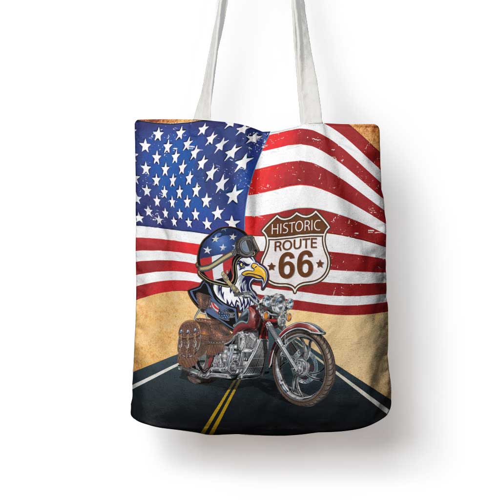 Route 66 United States Tote Bag Historic Highway USA Eagle With Motorcycle - Wonder Print Shop