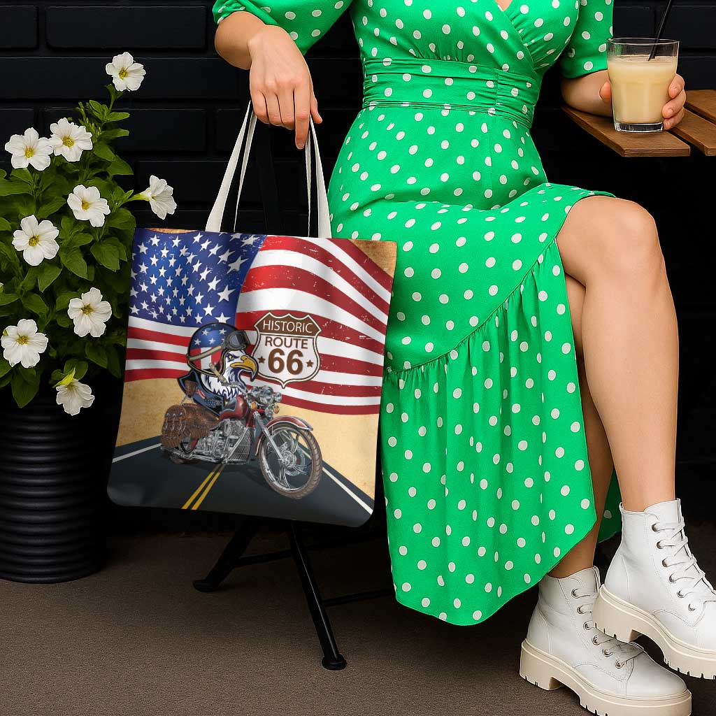 Route 66 United States Tote Bag Historic Highway USA Eagle With Motorcycle - Wonder Print Shop