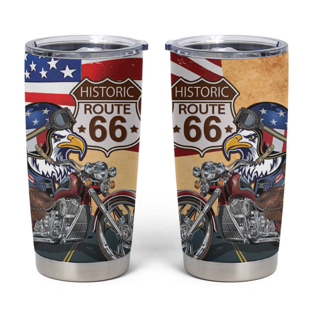 Route 66 United States Tumbler Cup Historic Highway USA Eagle With Motorcycle - Wonder Print Shop