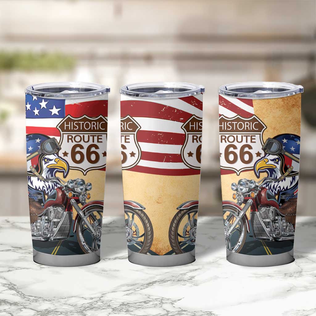Route 66 United States Tumbler Cup Historic Highway USA Eagle With Motorcycle - Wonder Print Shop