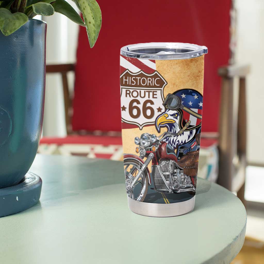 Route 66 United States Tumbler Cup Historic Highway USA Eagle With Motorcycle - Wonder Print Shop