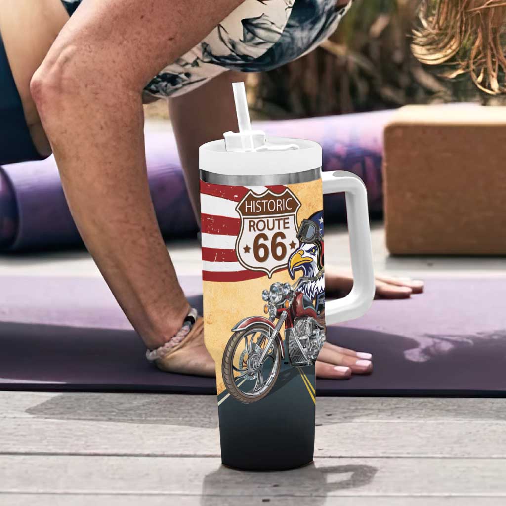 Route 66 United States Tumbler With Handle Historic Highway USA Eagle With Motorcycle - Wonder Print Shop