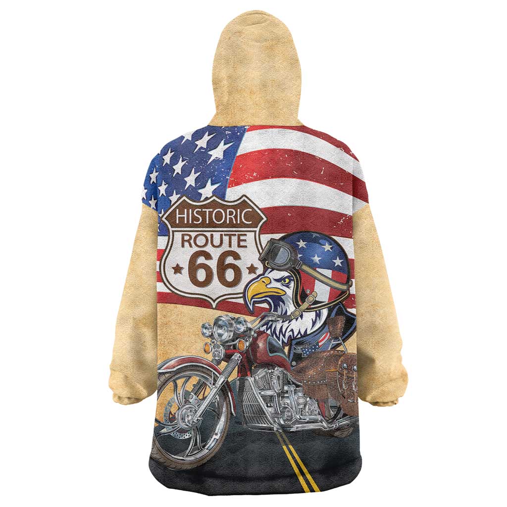 Route 66 United States Wearable Blanket Hoodie Historic Highway USA Eagle With Motorcycle - Wonder Print Shop