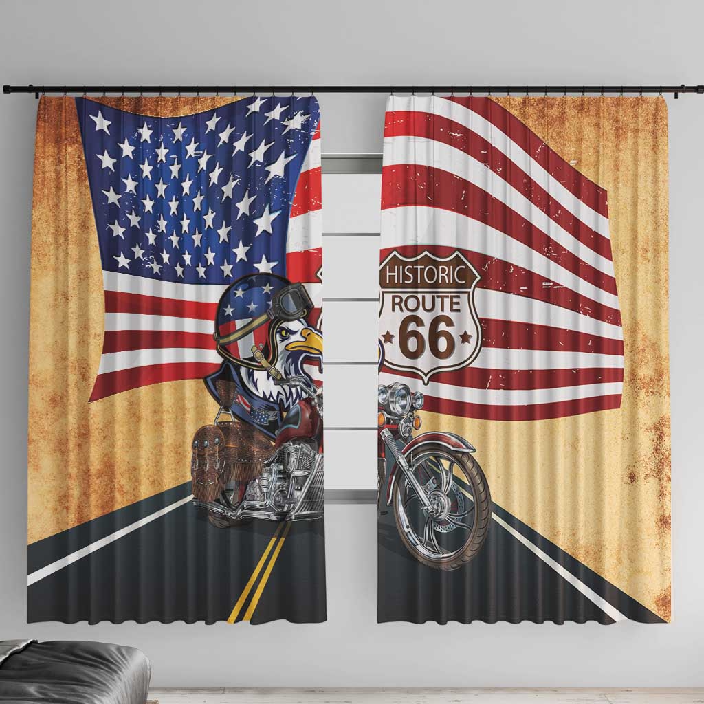 Route 66 United States Window Curtain Historic Highway USA Eagle With Motorcycle - Wonder Print Shop