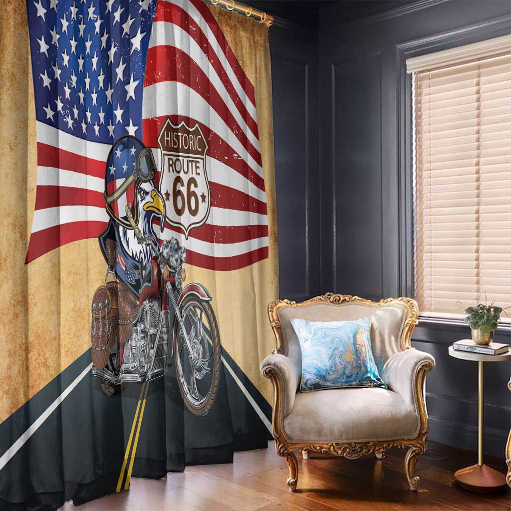 Route 66 United States Window Curtain Historic Highway USA Eagle With Motorcycle - Wonder Print Shop
