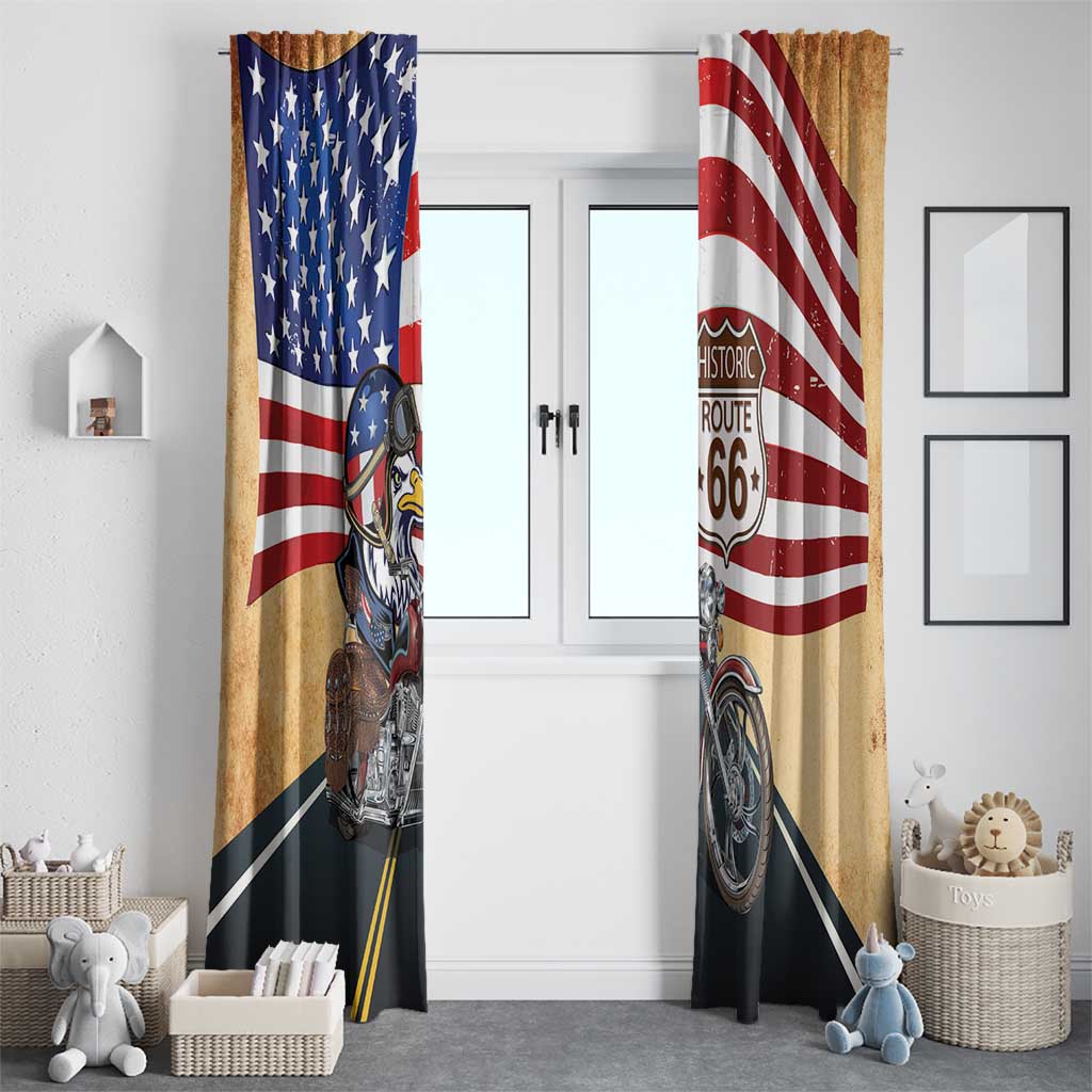 Route 66 United States Window Curtain Historic Highway USA Eagle With Motorcycle - Wonder Print Shop