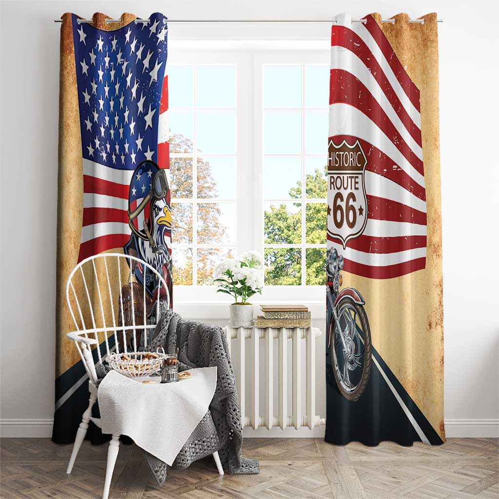 Route 66 United States Window Curtain Historic Highway USA Eagle With Motorcycle - Wonder Print Shop