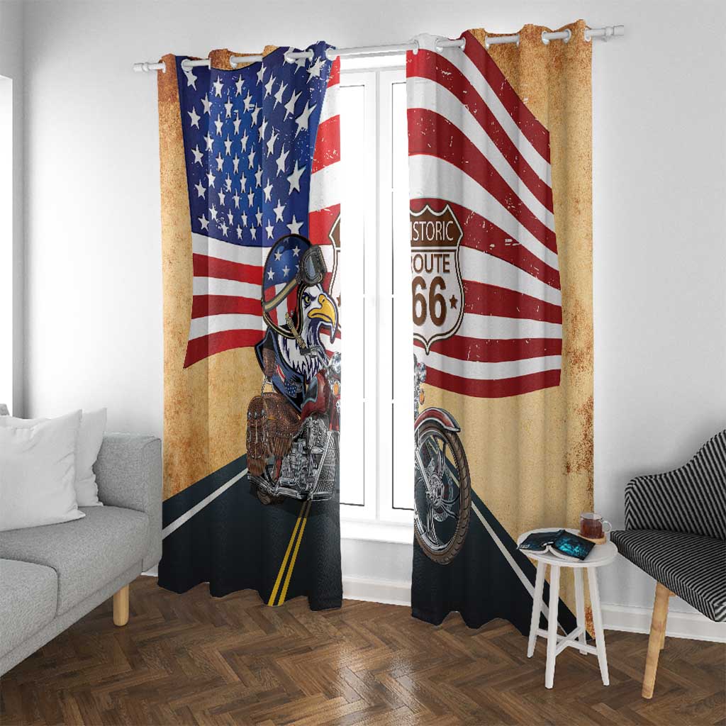 Route 66 United States Window Curtain Historic Highway USA Eagle With Motorcycle - Wonder Print Shop