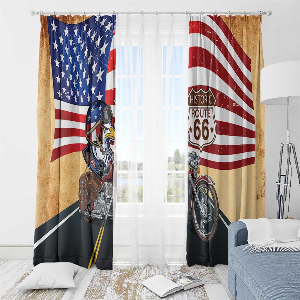 Route 66 United States Window Curtain Historic Highway USA Eagle With Motorcycle - Wonder Print Shop