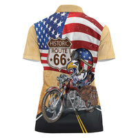 Route 66 United States Women Polo Shirt Historic Highway USA Eagle With Motorcycle - Wonder Print Shop