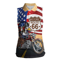 Route 66 United States Women Sleeveless Polo Shirt Historic Highway USA Eagle With Motorcycle - Wonder Print Shop