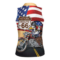 Route 66 United States Women Sleeveless Polo Shirt Historic Highway USA Eagle With Motorcycle - Wonder Print Shop