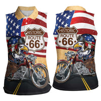 Route 66 United States Women Sleeveless Polo Shirt Historic Highway USA Eagle With Motorcycle - Wonder Print Shop