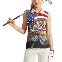 Route 66 United States Women Sleeveless Polo Shirt Historic Highway USA Eagle With Motorcycle - Wonder Print Shop