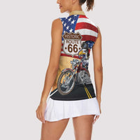 Route 66 United States Women Sleeveless Polo Shirt Historic Highway USA Eagle With Motorcycle - Wonder Print Shop