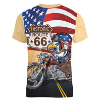 Route 66 United States Women V-Neck T-Shirt Historic Highway USA Eagle With Motorcycle - Wonder Print Shop