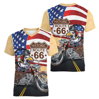 Route 66 United States Women V-Neck T-Shirt Historic Highway USA Eagle With Motorcycle - Wonder Print Shop