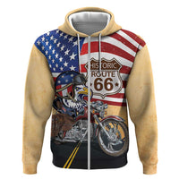 Route 66 United States Zip Hoodie Historic Highway USA Eagle With Motorcycle - Wonder Print Shop