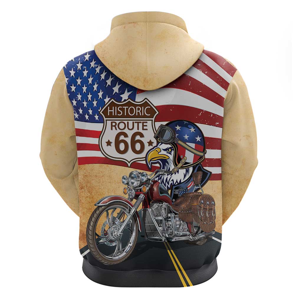 Route 66 United States Zip Hoodie Historic Highway USA Eagle With Motorcycle - Wonder Print Shop