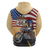 Route 66 United States Zip Hoodie Historic Highway USA Eagle With Motorcycle - Wonder Print Shop